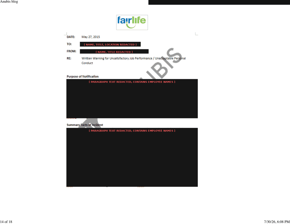 Anonymized internal HR memo