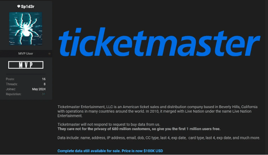 ticketmaster saample data breach